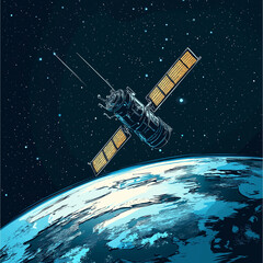 Obraz premium Satellite Orbiting Earth in Outer Space