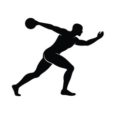 Shot Put Athlete Silhouette on White Background