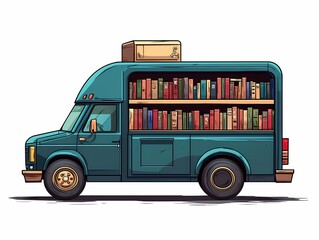 Mobile Library Book Truck: Creative and Colorful Cartoon Illustration for Literacy Promotion and Community Outreach