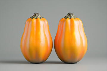 Two striped orange gourds on neutral background autumn harvest concept