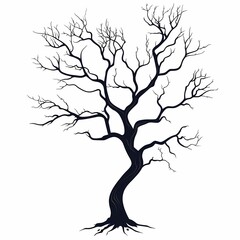 Silhouette Illustration of Leafless Tree Branches: Minimalist Artistic Nature Design with Rustic Vintage Style