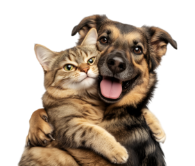 Furry Friends Embrace - A lovable moment of a dog and cat hugging each other with cute, emotional expressions. Perfect for emotional designs and cute content.

