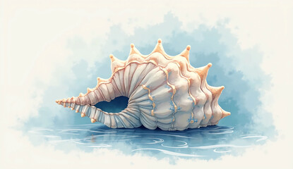 seashell on blue background, Generative AI
