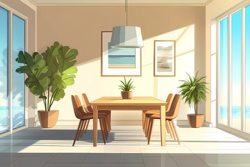 Cozy Dining Room Interior Design with Natural Light and Modern Decor