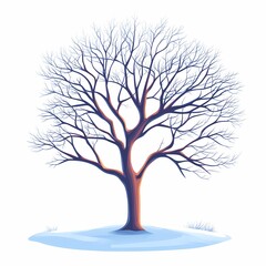 Vector Illustration of Leafless Tree Silhouette in Winter Landscape