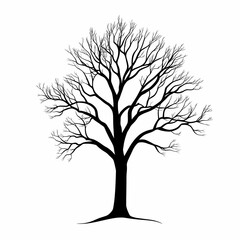 Obraz premium Abstract Nature: Silhouetted Tree with Leafless Branches - Artistic Vector Illustration of Seasonal Eco Mystical Woodland
