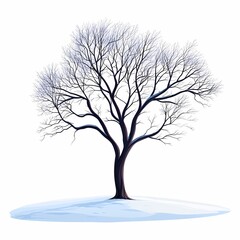 Winter Tree in Snowy Landscape: Leafless Branches in Frozen, Serene Environment - Minimalistic Nature Illustration of Seasonal Change