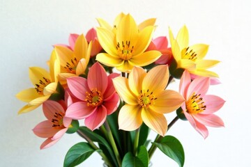 Obraz premium Vibrant floral bundle with yellow and pink hues on a white background, watercolor, vibrant