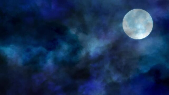 満月が出て雲が流れる不気味な夜空のアニメーション
