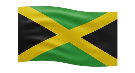 Waving Flag of Jamaica with Green Black and Yellow Colors