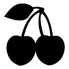 A Pair of Cherries with a Leaf Illustration Simple Black Silhouette