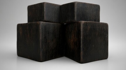 Dark, weathered wooden cubes stacked