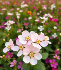 Fototapeta premium Delicate white and pink Bacopa monnieri blossoms in a vibrant herbal field, bright, flower