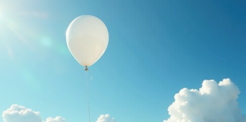 Obraz premium Tied white balloon hanging from the sky, tied, float