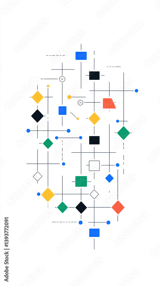 Poster a colorful abstract drawing of many shapes and lines. the drawing is full of different colors and sh