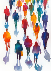 Abstract Watercolor Painting of People Walking