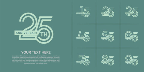 Anniversary logo type set with double line number. green color with ribbon for celebration event