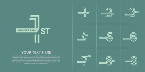 Anniversary logo type set with double line number. green color with ribbon for celebration event