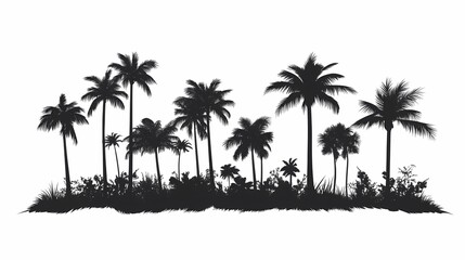 Tropical Palm Trees Silhouette: Exotic Island Nature and Coastal Landscape Vector Illustration for Serene Summer Vacation Decor and Advertising