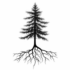 Organic Black and White Tree Roots Illustration: Botanical Silhouette Art in Nature's Ecosystem