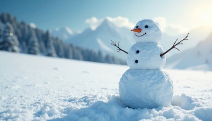 Obraz premium Snowman standing alone in vast white snowfield, solitary, snowfield
