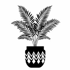 Monochrome Potted Plant Illustration: Black and White Tropical Decor for Modern Home Interiors