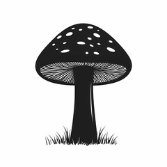 Black and White Mushroom Illustration: Spotted Fungi Silhouette in Nature – Botanical Artwork and Mycology Design