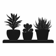 Indoor Plant Decor: Black Silhouette Potted Cactus and Succulents for Minimalist Design and Eco-Friendly Interior"


