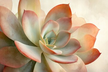 A close-up of a succulent plant, showcasing its delicate, pastel-colored leaves.