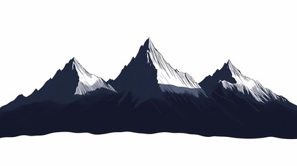 Minimalist Vector Art of Snow-Capped Mountains - Scenic Hiking Landscape