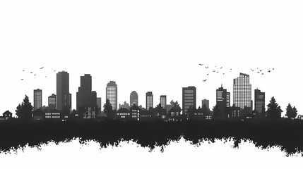 Modern Urban Cityscape Silhouette with Skyscrapers and Empty Space - A Black and White Vector Illustration