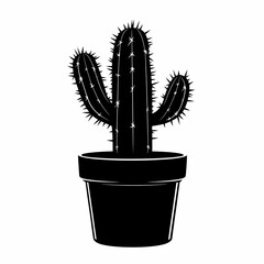 Black Silhouette Cactus Vector: Modern Decorative Houseplant Art for Minimalist Interiors