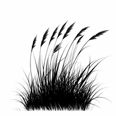Black Silhouette Wildgrass in Natural Habitat: Nature-Inspired Botanical Illustration Art