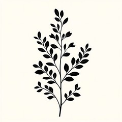 Fototapeta premium Minimalist Botanical Illustration: Black and White Leaf and Branch Silhouettes for Elegant Home Decor and Greenery Inspiration