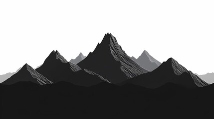 Monochrome Mountain Silhouettes: Abstract Vector Art of High Peaks and Scenic Adventure