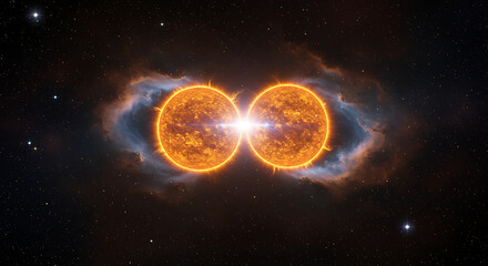 Obraz premium Two Bright Stars Colliding in Space with Nebula and Stardust Background