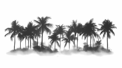 Tropical Island Silhouette Art: Black and White Palm Grove Minimalist Landscape for Relaxing Coastal Vacation Vibes
