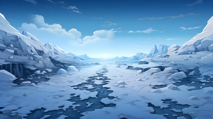 Icy Snow Landscape with White Mountains Under a Clear Blue Sky in Winter Season With Glacial Plains And Rocky Cliffs Digital Art