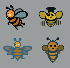 set of funny cartoon bee