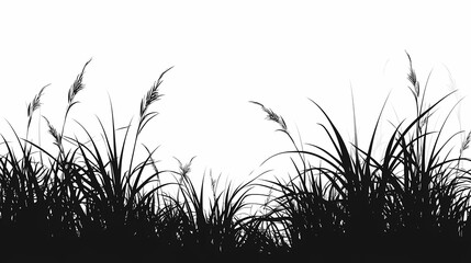 Natural Silhouette Art: Black and White Grass Blades Graphic for Minimalist Landscaping Design