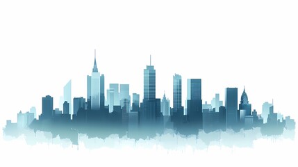 Modern Urban Cityscape Skyline Silhouette: Abstract Artistic Metropolis Design with Luminous Skyscrapers at Sunset