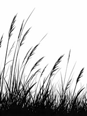Minimalist Black Silhouette of Tall Grass Blades Against Background - Nature's Abstract Landscape Design