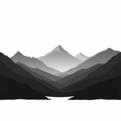 Stylized Black and White Mountain Landscape: Minimalist Vector Art with Atmospheric Perspective for Tranquil Travel-Themed Wall Art