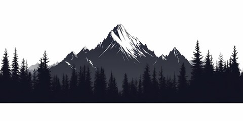Majestic Alpine Mountain Range Silhouette: Black and White Scenic Nature Landscape with Pristine Terrain
