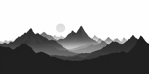 Dramatic Monochrome Mountain Silhouette: A Serene Horizon and Mystical Natural Beauty