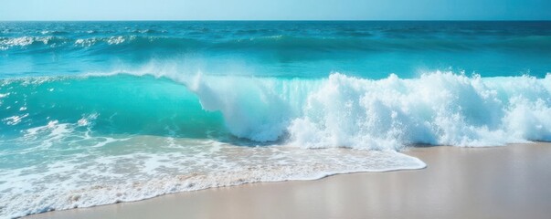 Ocean waves crash on the shore, foamy blue turquoise water ,  beach,  texture