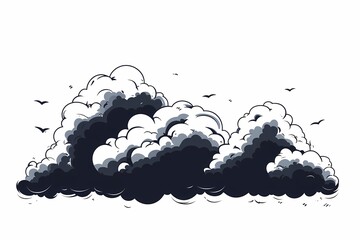 Dramatic Black and White Cloud Formations: Moody Nature Illustration in Graphic Design