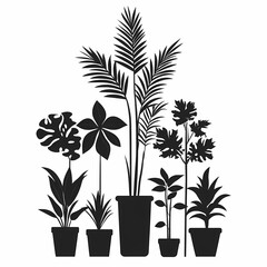Decorative Silhouette: Artistic Botanical Illustration of Indoor Potted Plants for Modern Home Decor and Eco-Friendly Living