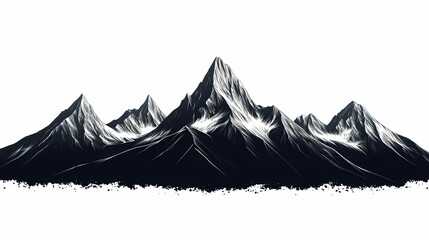 Majestic Black and White Mountain Silhouette: Adventure and Nature Illustration