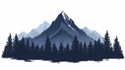 Serene Vector Illustration of Majestic Mountain Scenery in Blue Tones with Evergreen Trees - A Nature Lover's Expedition to Eco-Friendly Wilderness